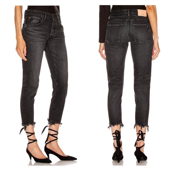 MOUSSY VINTAGE Staley Tapered Straight Leg Jeans Women 26 Black Cropped Distress - Picture 2 of 16